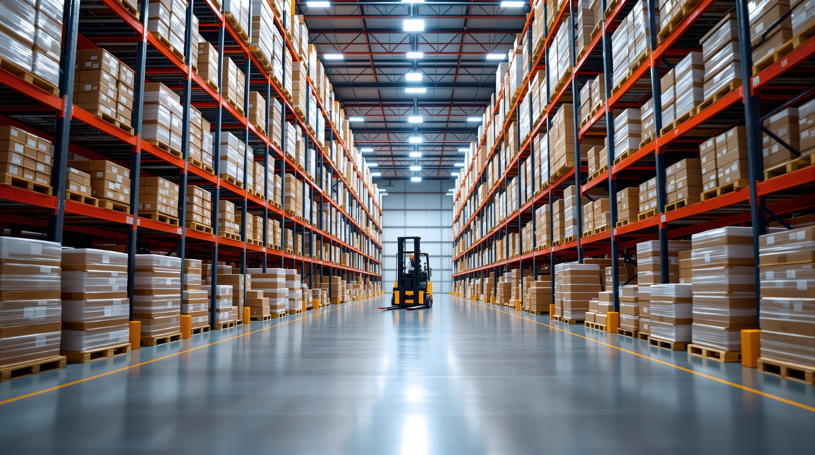 Product warehouse with shelved inventory
